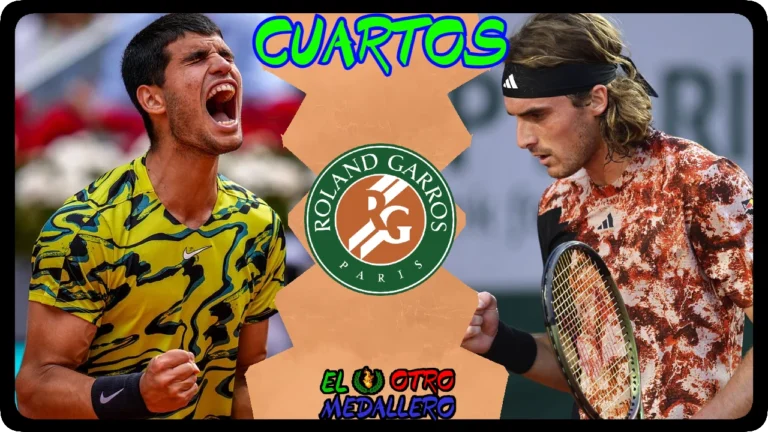 Resumen de los CUARTOS de final de Roland Garros 2023 entre el número 1 del mundo, Carlos Alcaraz, y el número 5, Stefanos Tsisipas.