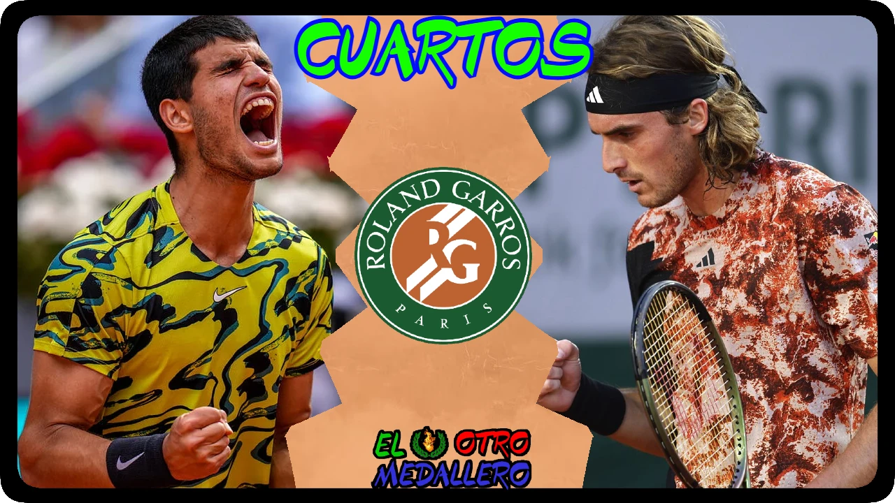 Resumen de los CUARTOS de final de Roland Garros 2023 entre el número 1 del mundo, Carlos Alcaraz, y el número 5, Stefanos Tsisipas.