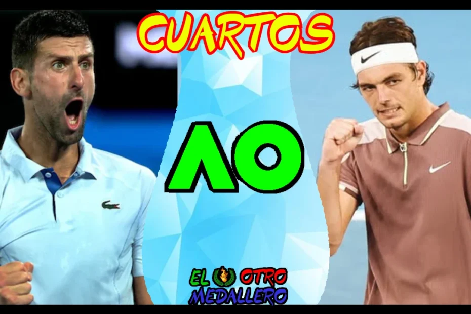 Resumen de los cuartos de final de Novak Djokovic en el Open de Australia 2024, frente a un Taylor Fritz al que domina por 8-0.