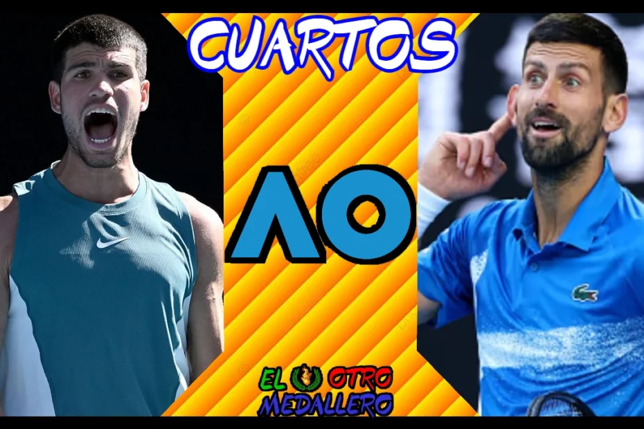Resumen de los cuartos de final de Carlos Alcaraz en el Open de Australia 2025, contra Novak Djokovic, el serbio que juega en su jardín.