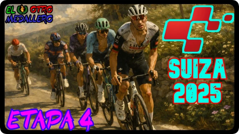 Resumen de la cuarta etapa del Tour de Suiza 2025, con la llegada de la gran montaña a la carrera con la subida al Splügenpass de primera categoría.