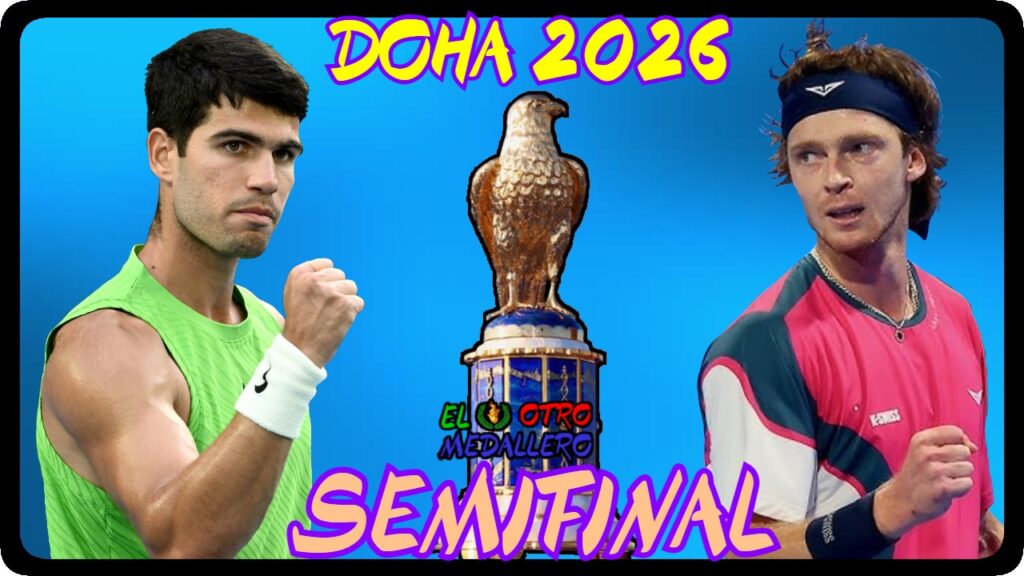 Resumen de la primera SEMIFINAL de final de Doha 2026, con Carlos Alcaraz y Andrei Rublev en una lucha de pura potencia entre las dos mejores derechas de este circuito masculino en búsqueda de la gran final de este ATP 500 de Catar.